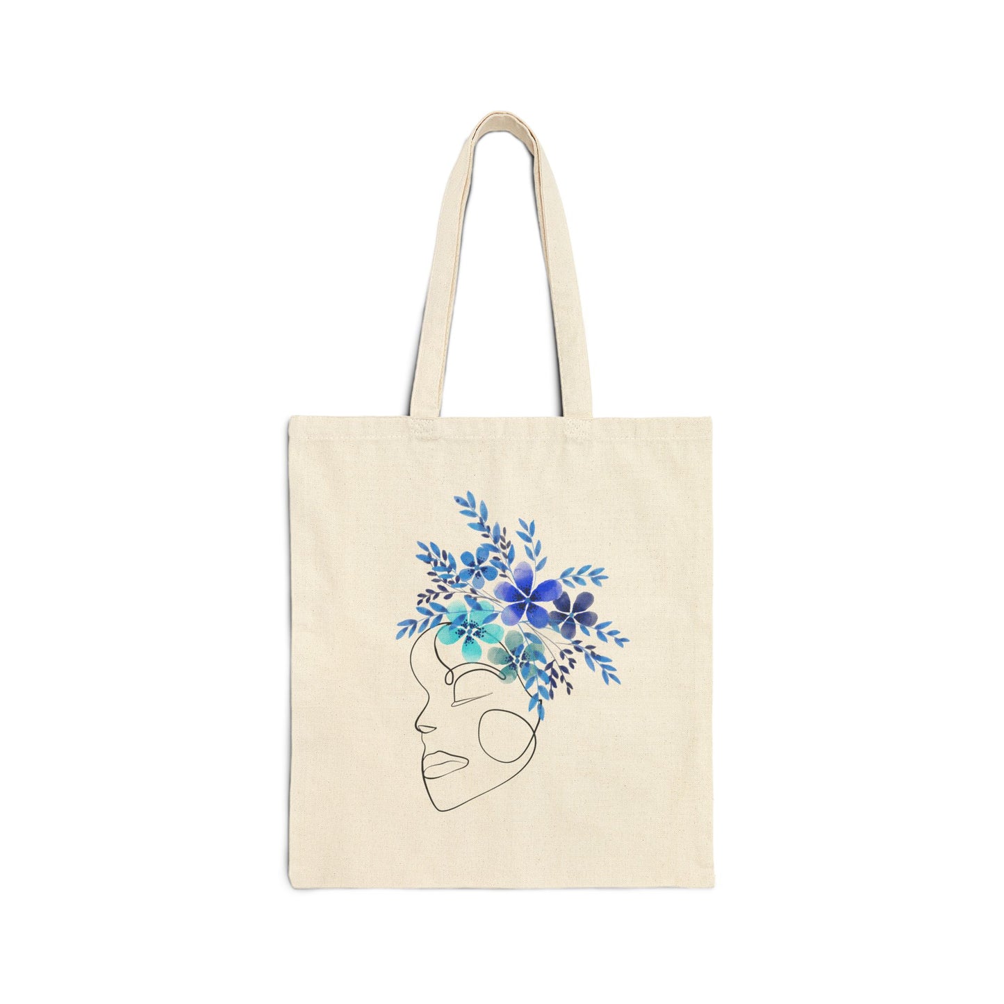 Blue Floral Woman Face Tote Bag