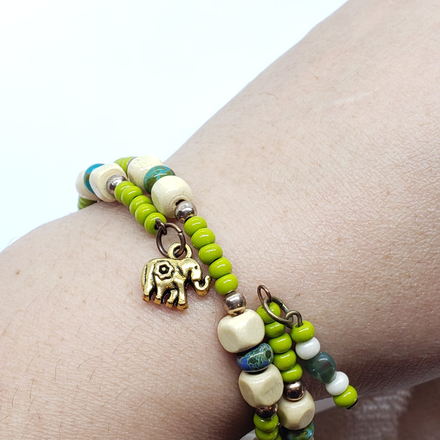Green Elephant Wrap Around Bracelet