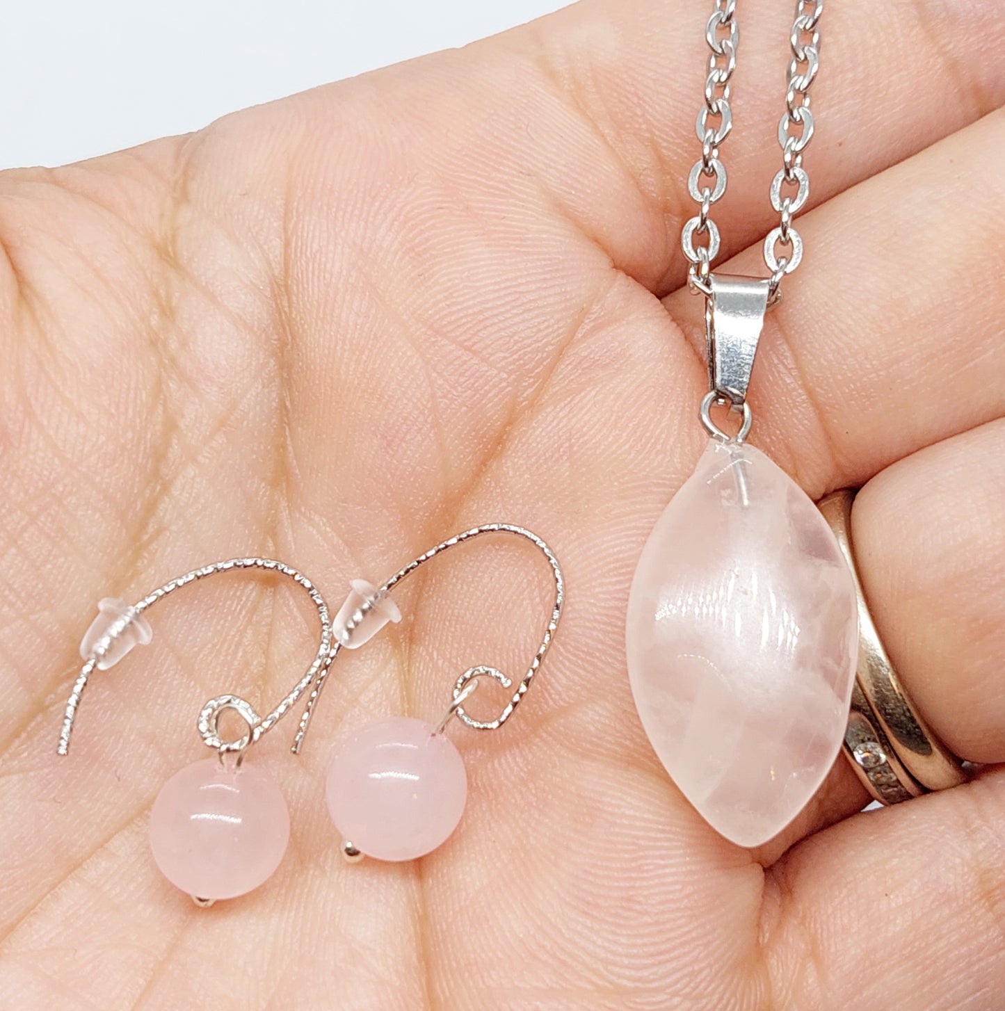 Rose Quartz Necklace Earring Set