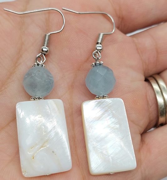 Aqua Shell Dangle Earrings