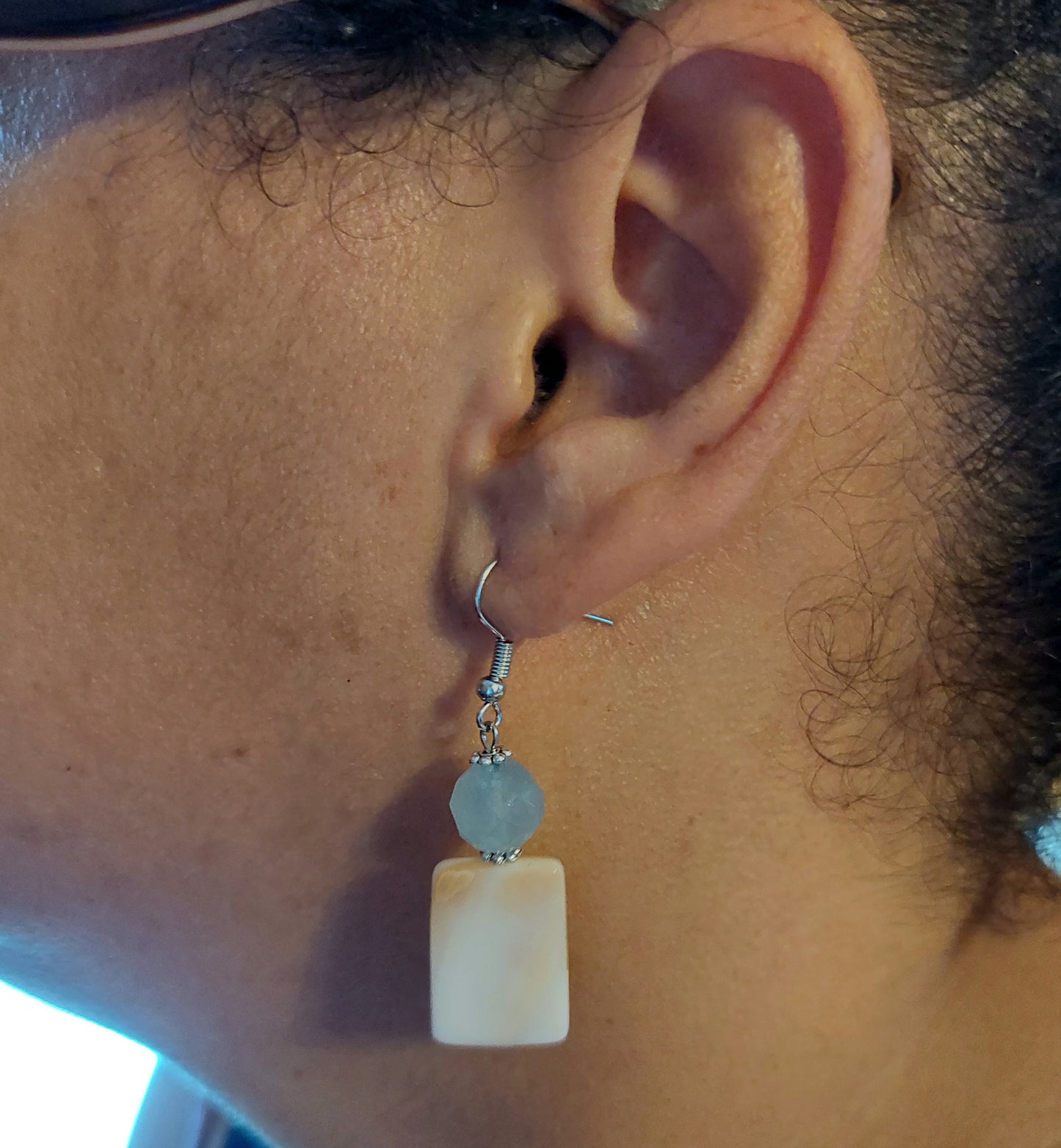 Aqua Shell Dangle Earrings