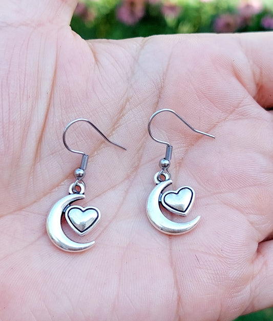 Crescent Heart Charm Earrings