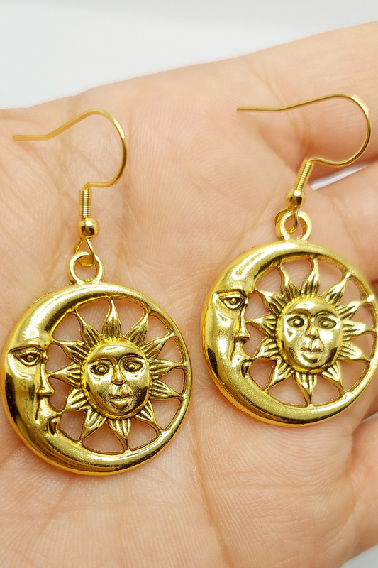 Gold Sun Crescent Charm Earrings